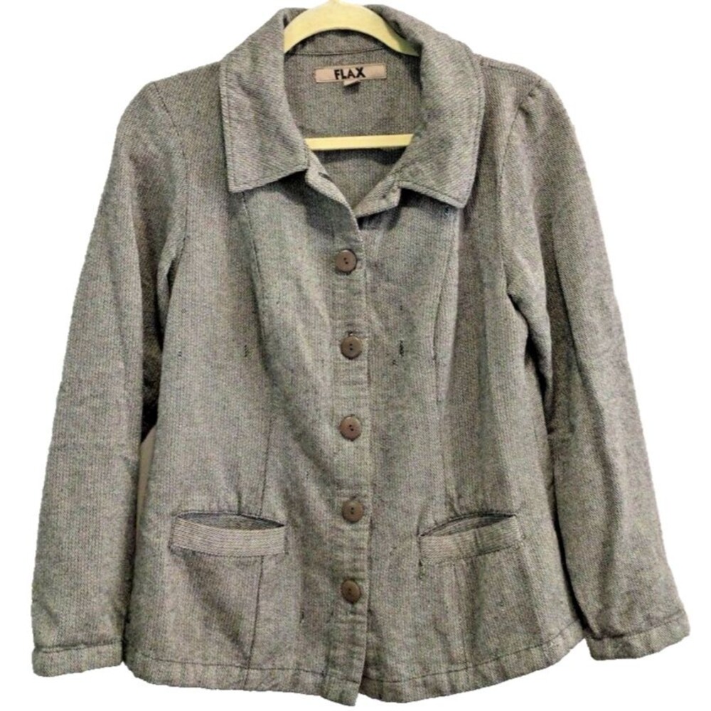 FLAX Jacket Blazer Coat Womans Size Small Lagenlook Art Coastal Natural Wool